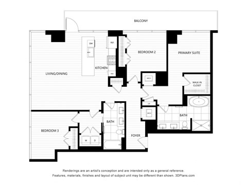 a floor plan of a bedroom apartment with a asymmetrical floor plan